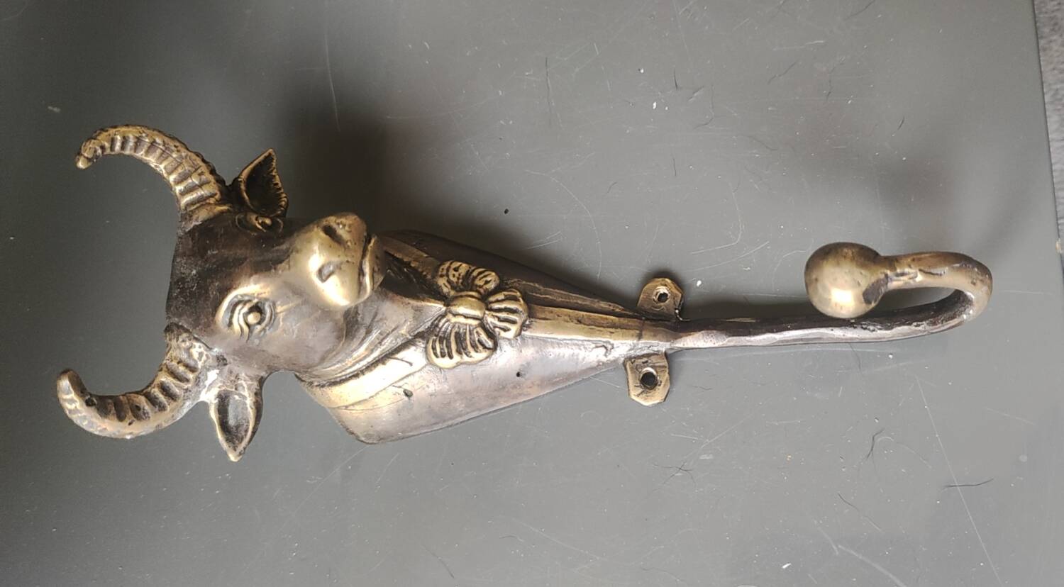 Bronze patinated metal bull wall hook