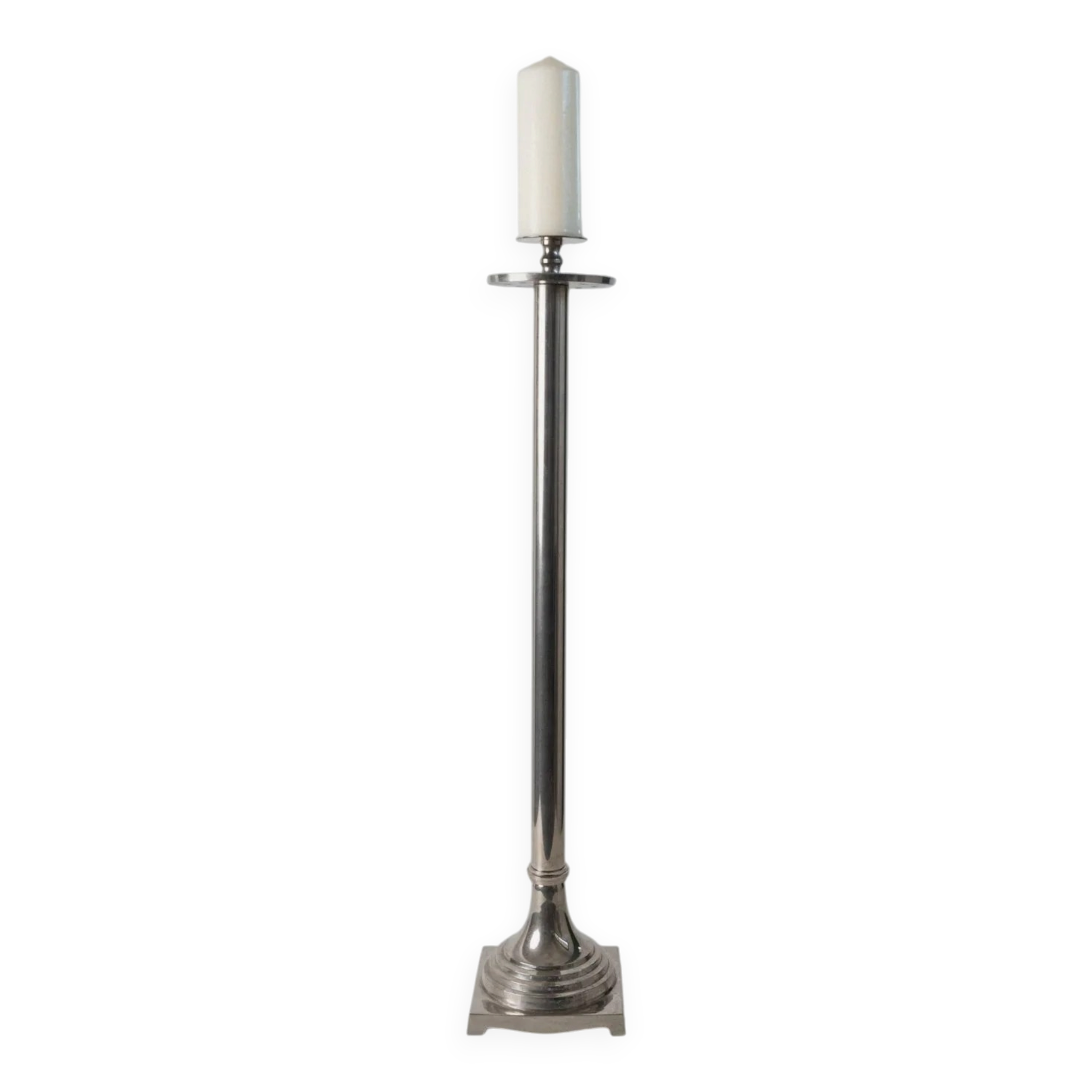 XXL vintage Art Deco candlestick - Chrome brass - Classic shape - Italy 1930s