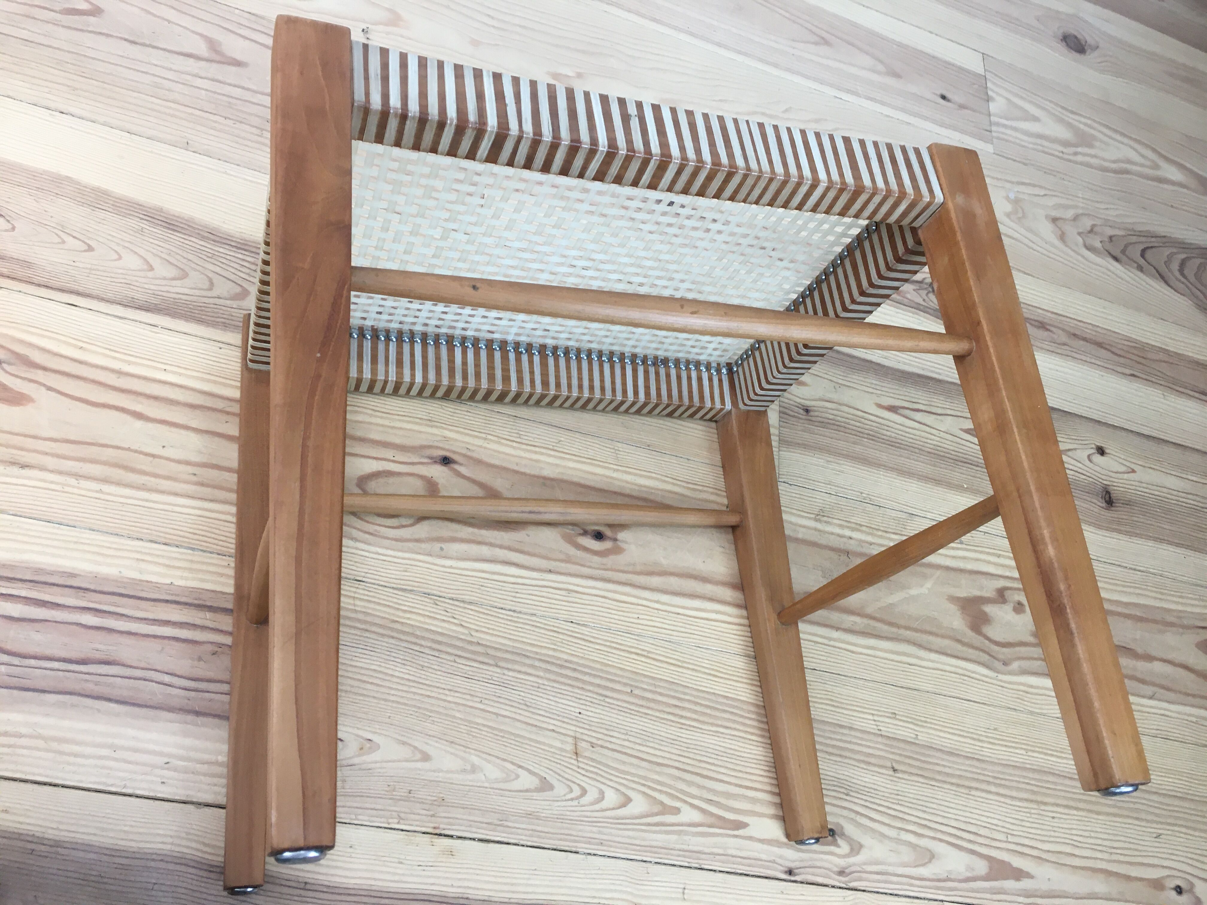 60s modernist stool, canning and wood