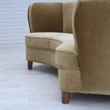 1960s, 3-seater Danish "Banan" sofa, original olive/green furniture velour.