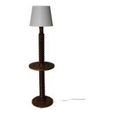Neo-rustic floor lamp in turned wood in the style of Charles Dudouyt