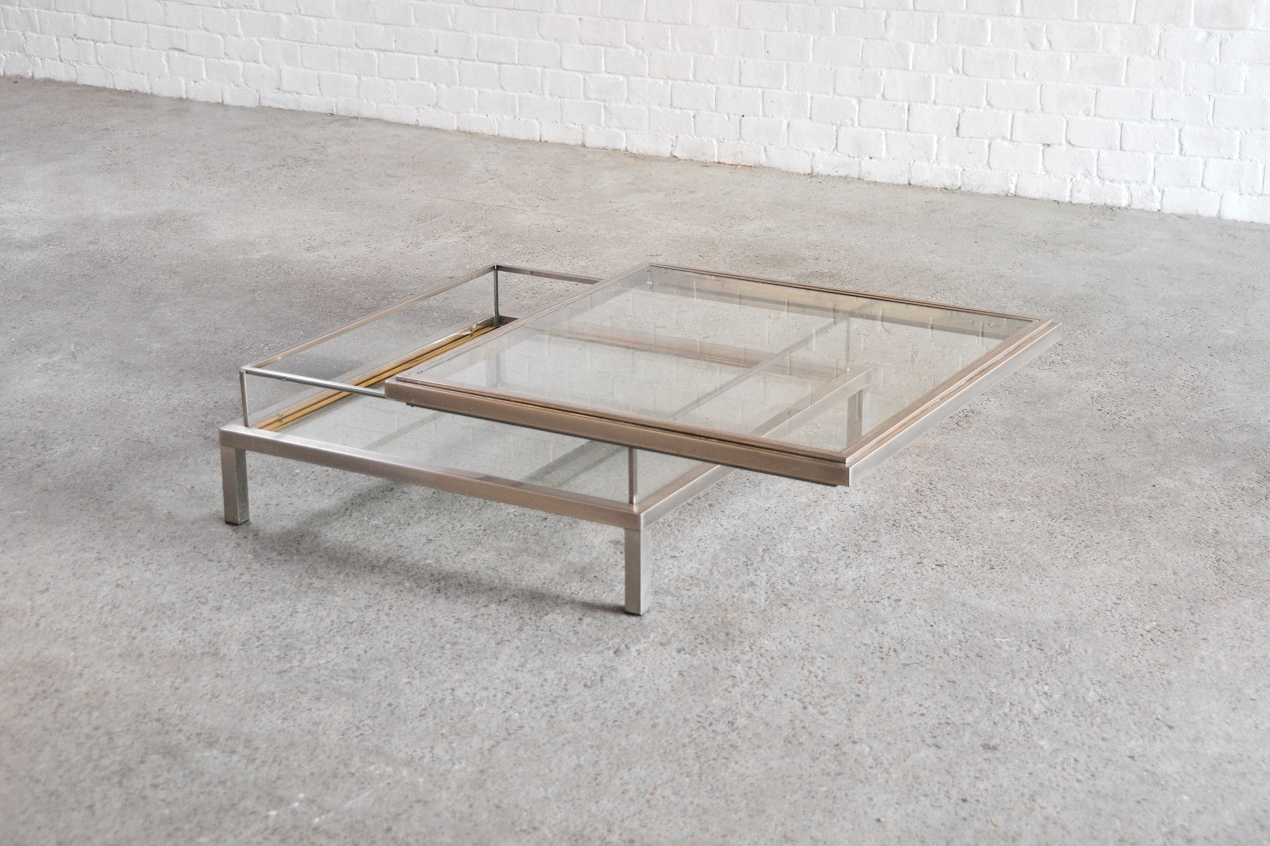 Vintage Chrome and Brass Sliding Coffee Table from Maison Jansen, France, 1970s