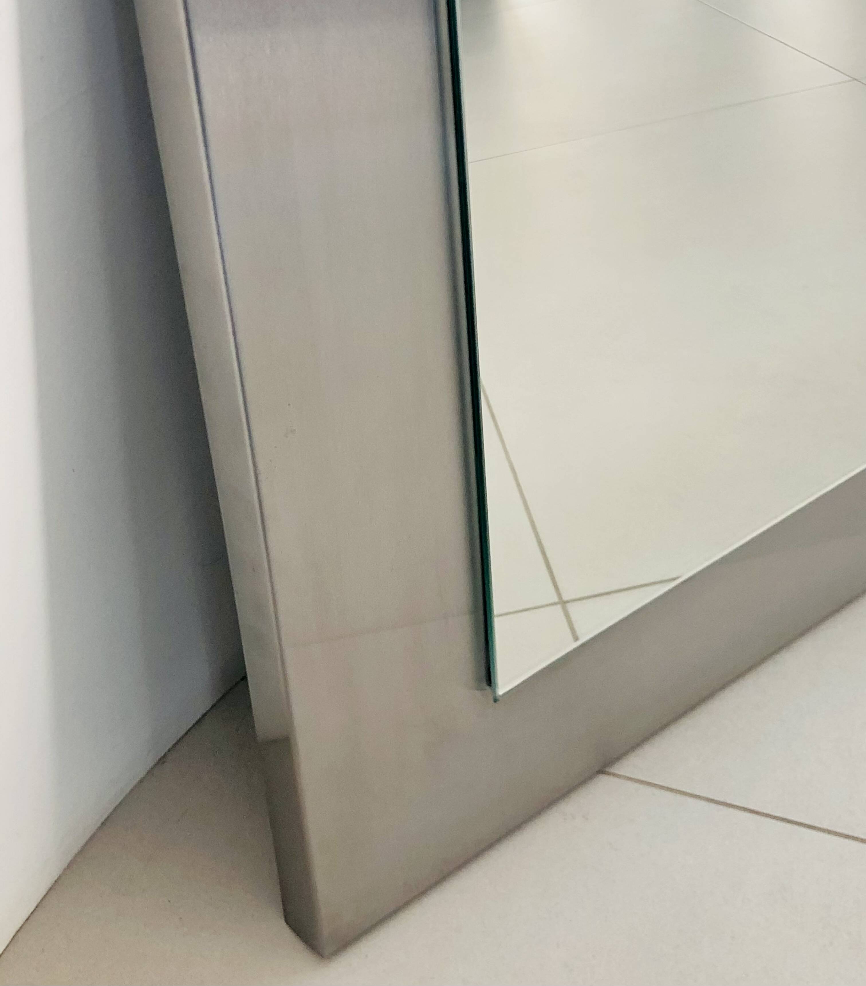 Square mirror on stainless steel base, France 1970s