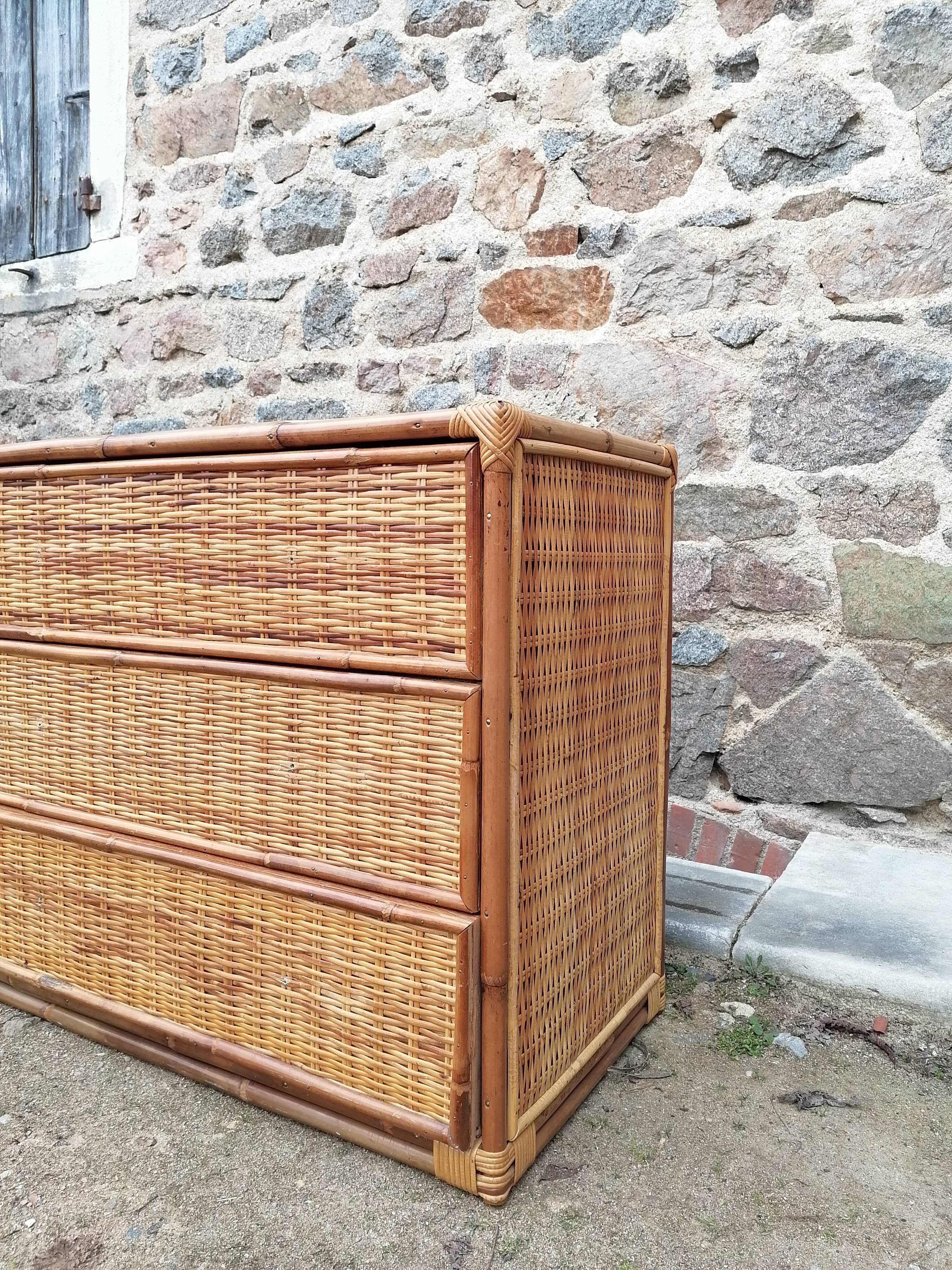 Commode rotin et bambou vintage