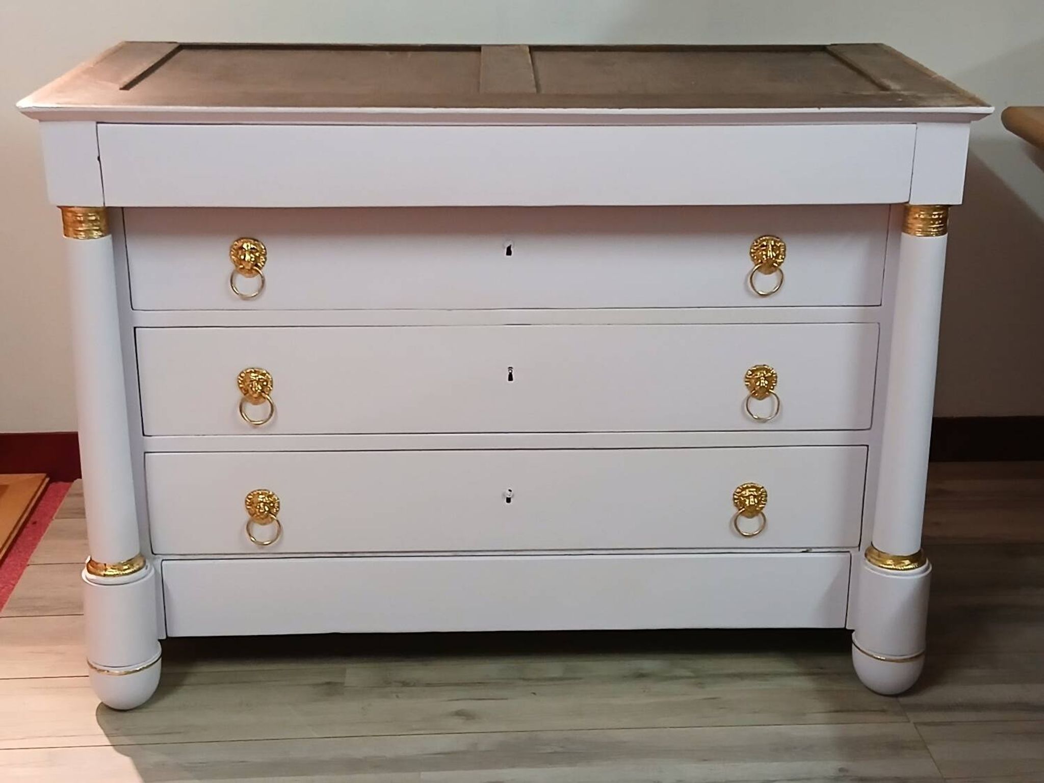 Commode Empire XIXe - Relooking Couture "Guimauve" & Feuille d'Or