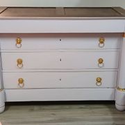 Commode Empire XIXe - Relooking Couture "Guimauve" & Feuille d'Or