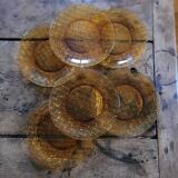Textured Amber Glass Dessert Plates