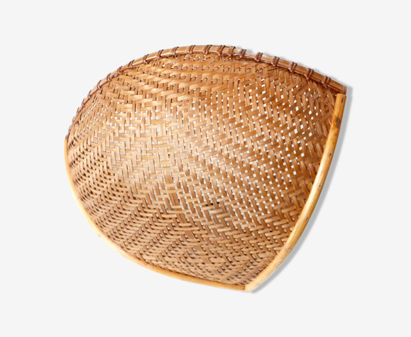 Applique d'angle en osier et bois années 60
