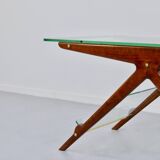 Table basse italienne en acajou, laiton et verre