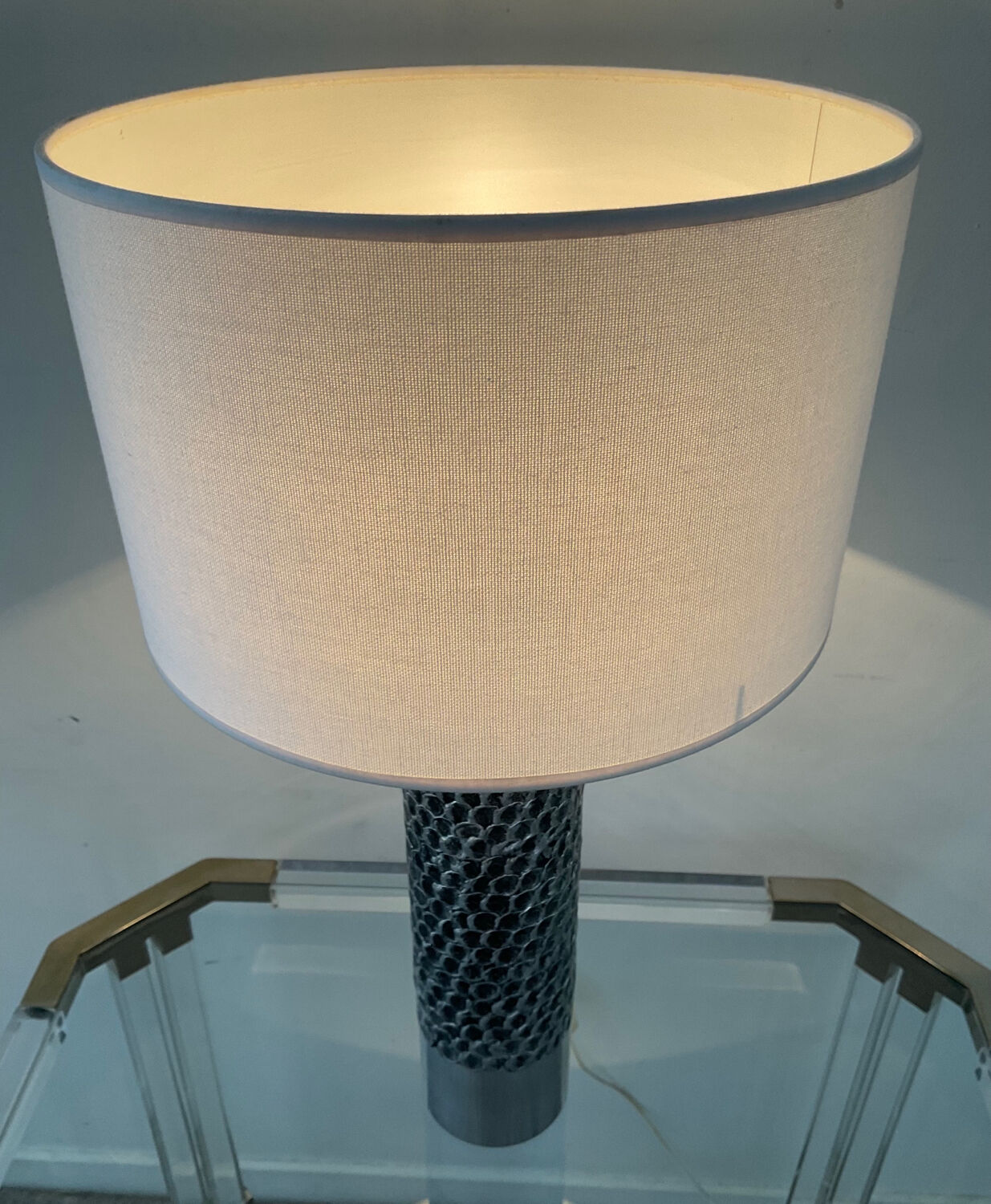 Lamp by Willy Luyckx in polished and textured aluminum 60s 70s