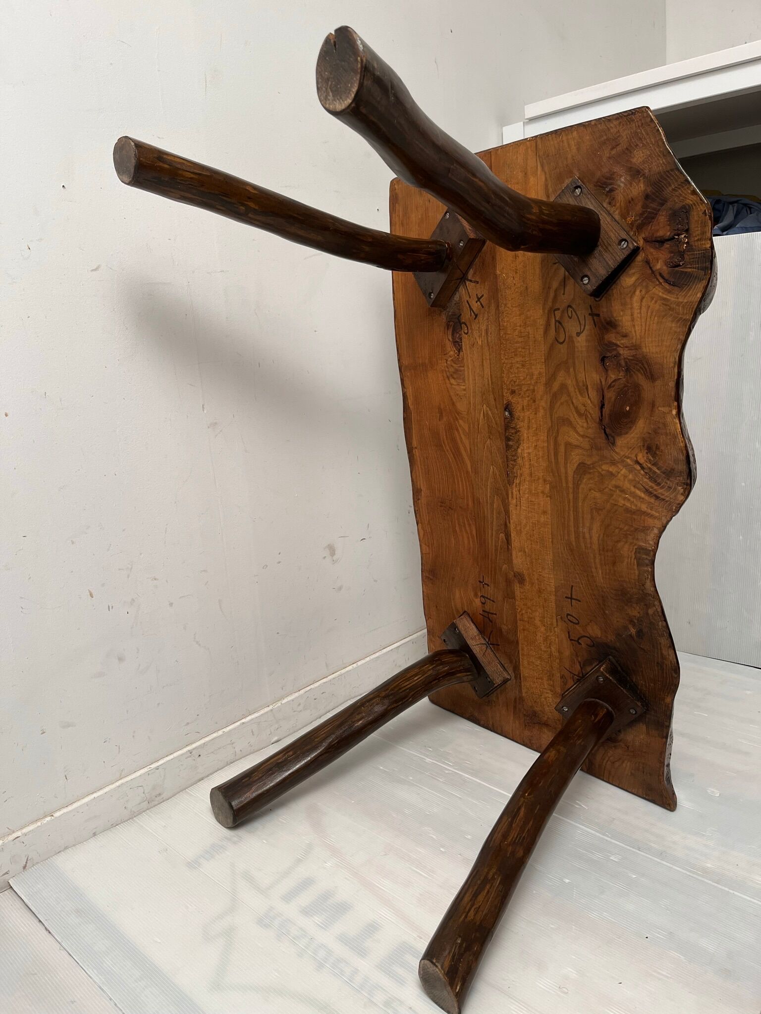 Brutalist vintage coffee table and 2 stools