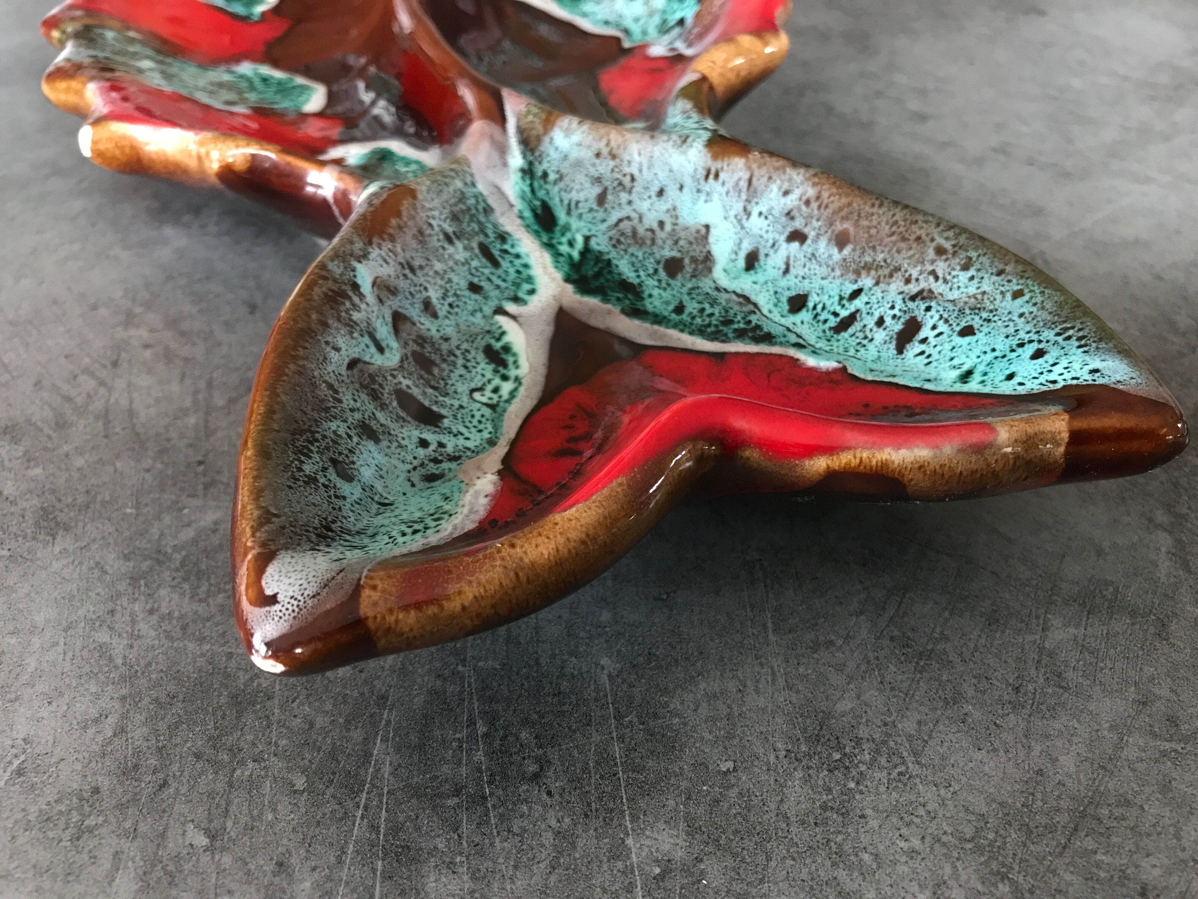 Vallauris compartmentalized dish fish shape polychrome ceramic 47 cm