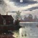 Pendant of HST painting "Landscape in the moonlight" signed + frame circa 1920