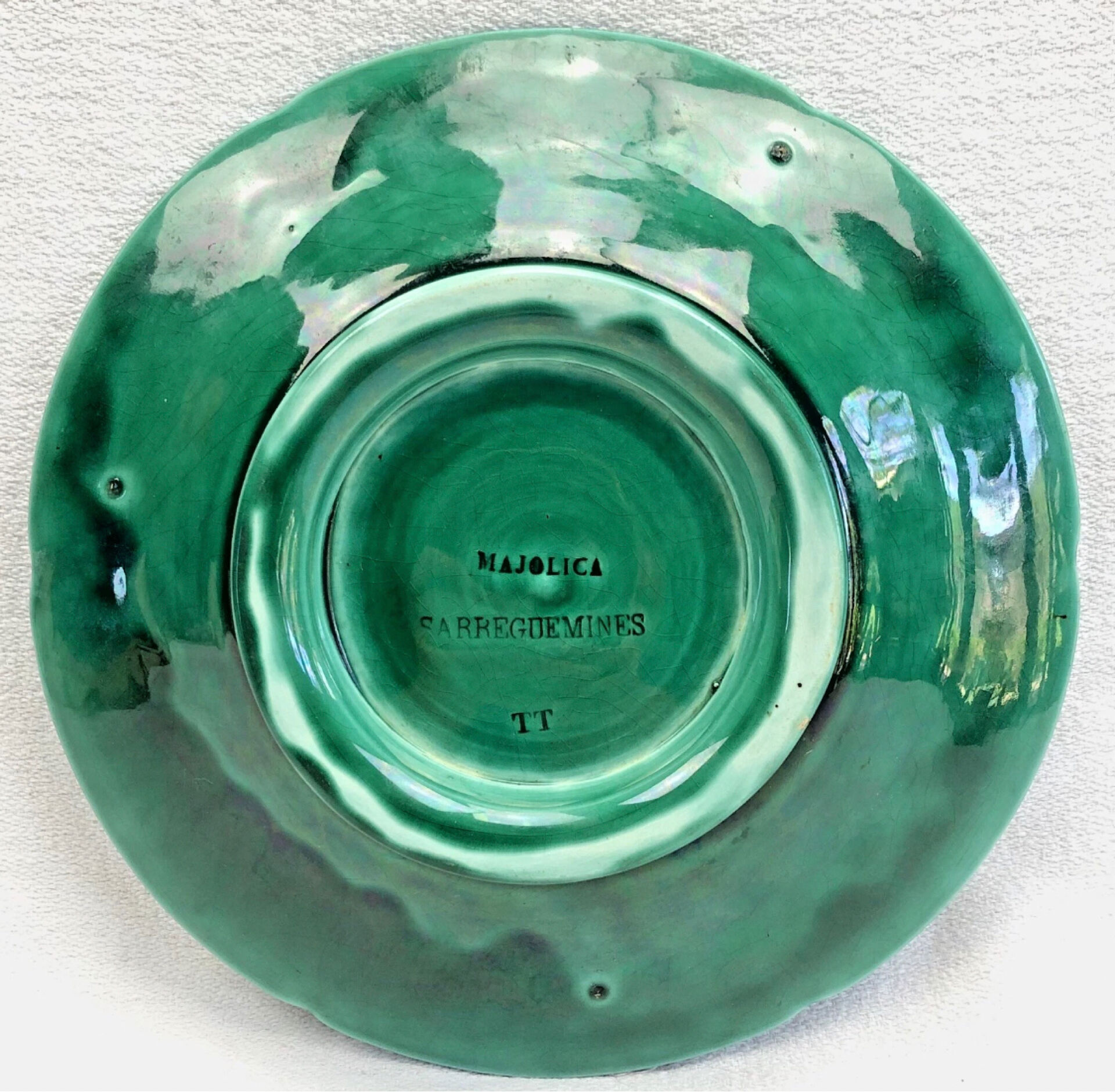 Footed compote with shaded enamels Sarreguemines majolica