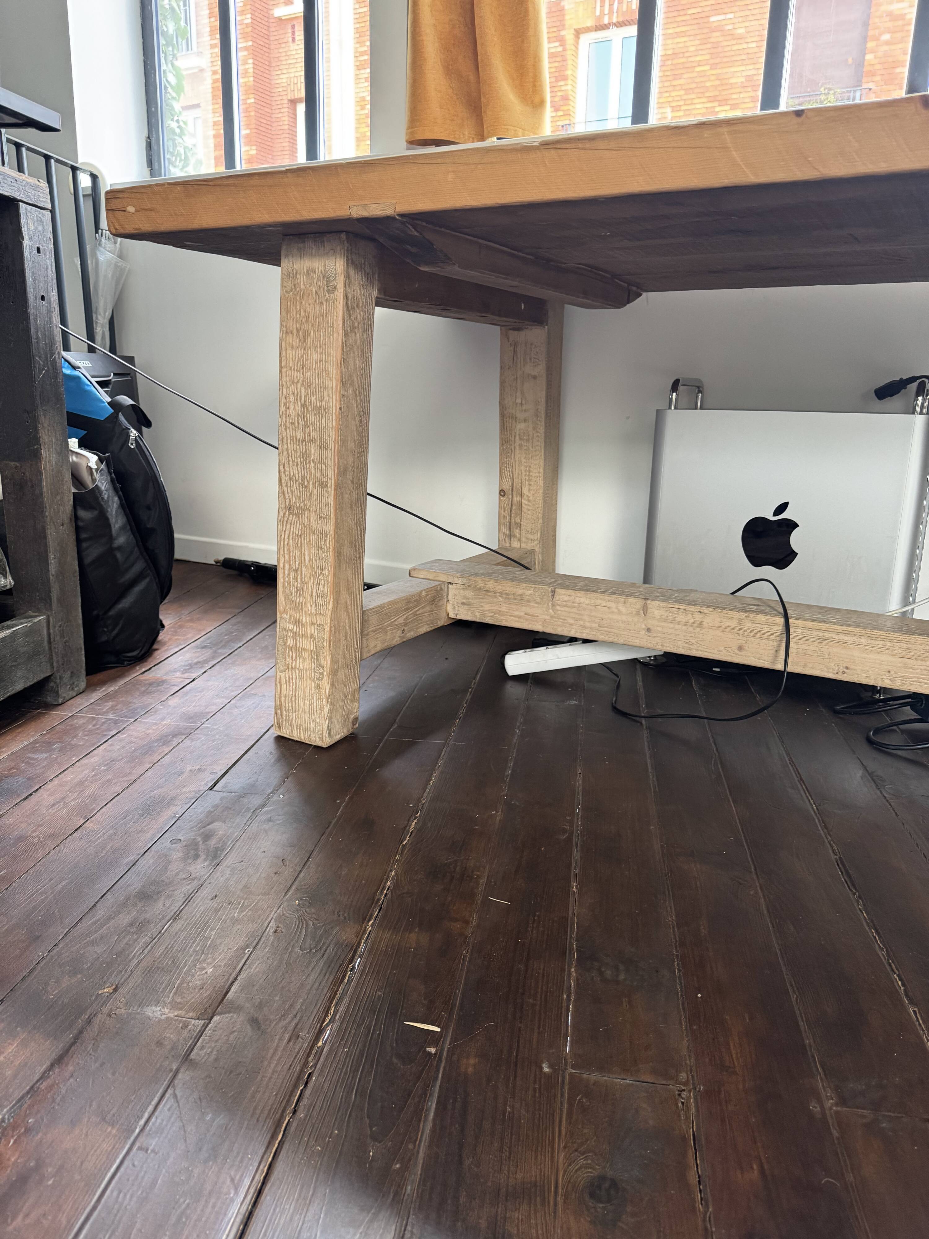Contemporary farmhouse table – Solid reclaimed elm – One-piece tabletop