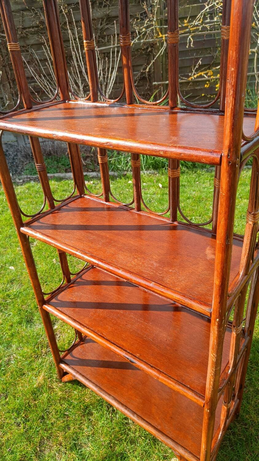 Library, vintage rattan shelves