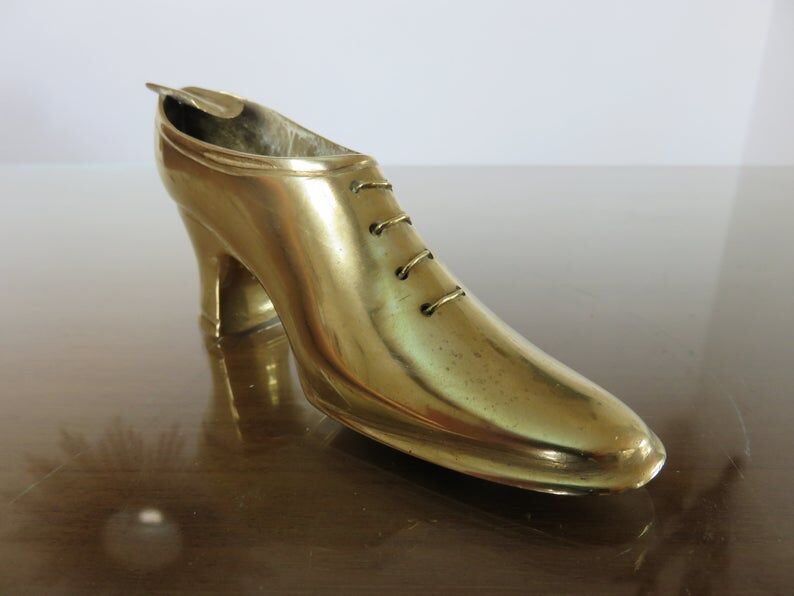 70s brass shoe ashtray