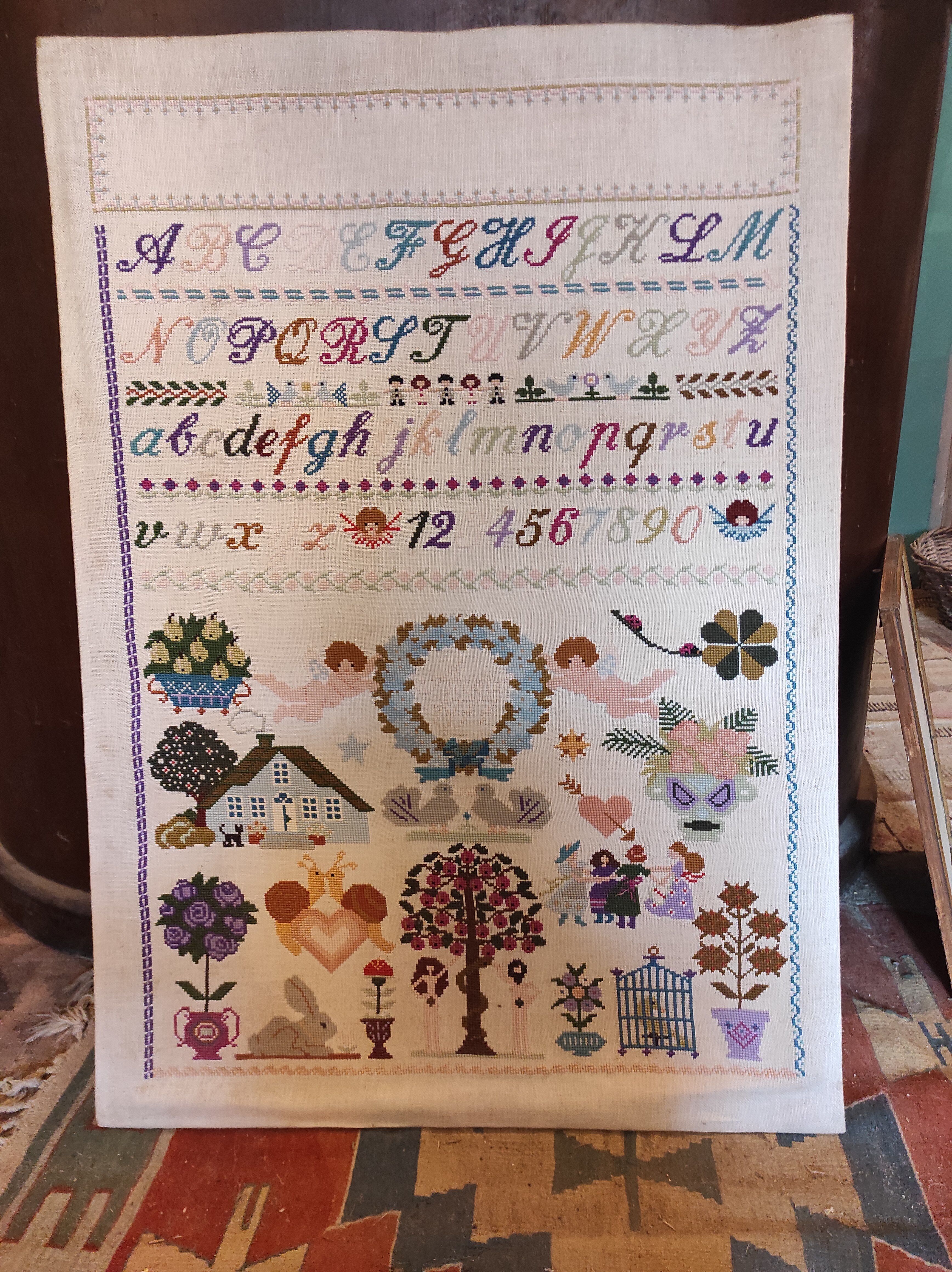 French vintage very large cross stitch sample exercise, 1977