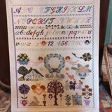 French vintage very large cross stitch sample exercise, 1977