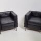 Pair of vintage armchairs Hugues Chevalier in leather 1980