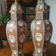 Pair of cutlery vases, urns porcelain polychrome Japan style signed