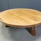 Large tripod round wooden brutalist coffee table, 1960s