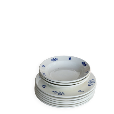 6 assiettes à dessert vintage faïence ivoire - Motif olives bleues