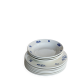 6 vintage ivory earthenware dessert plates - Blue olive pattern