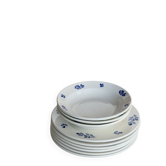 6 assiettes à dessert vintage faïence ivoire - Motif olives bleues