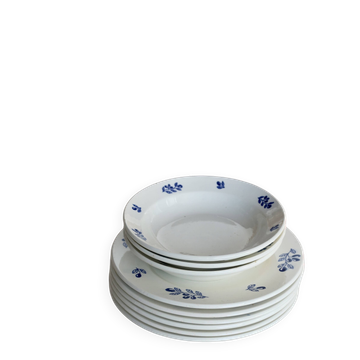 6 vintage ivory earthenware dessert plates - Blue olive pattern