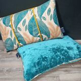 Set of 2 velvet/printed cushions 50x30cm