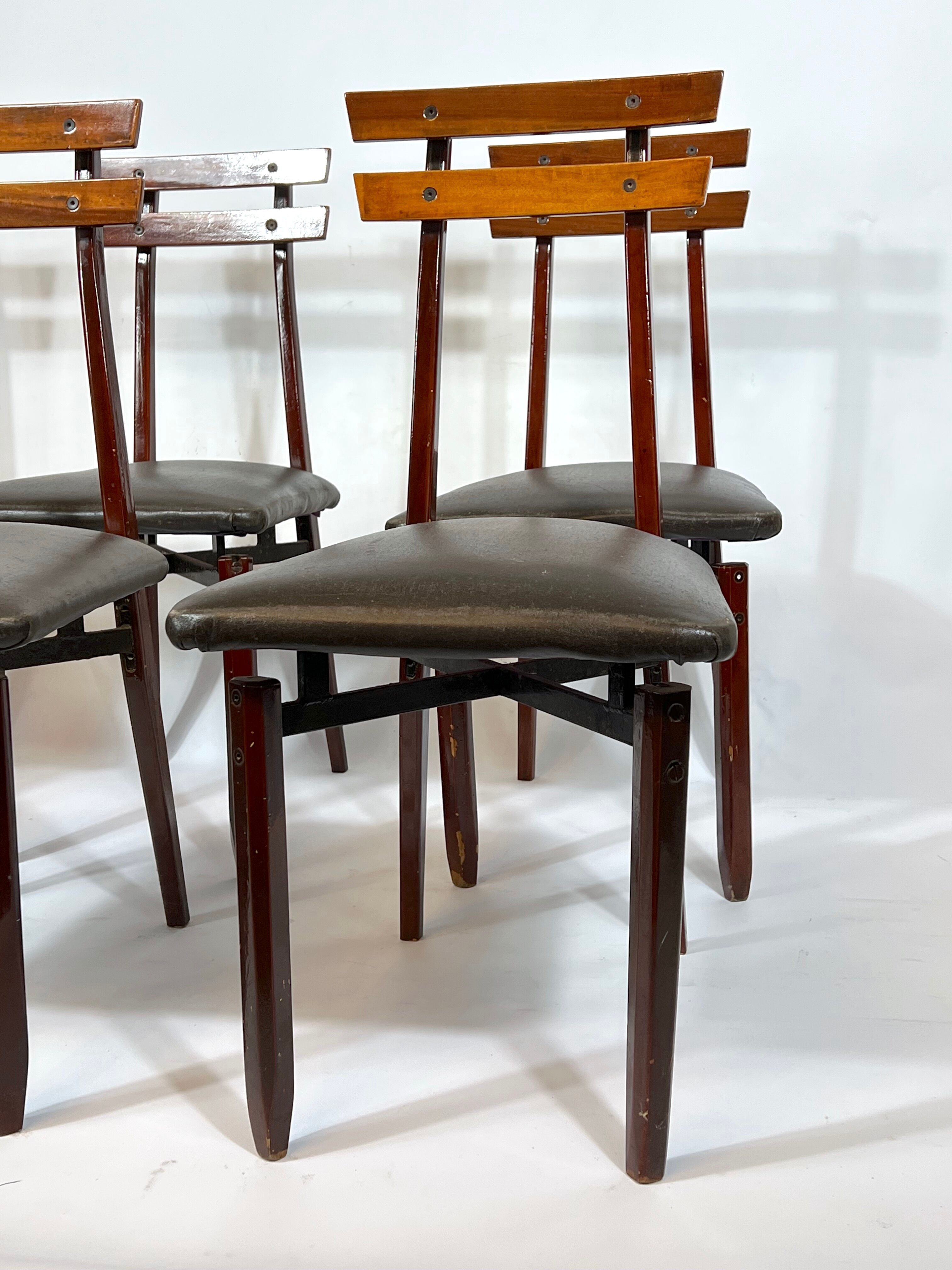 Set of six Mid-century Italian wood chairs