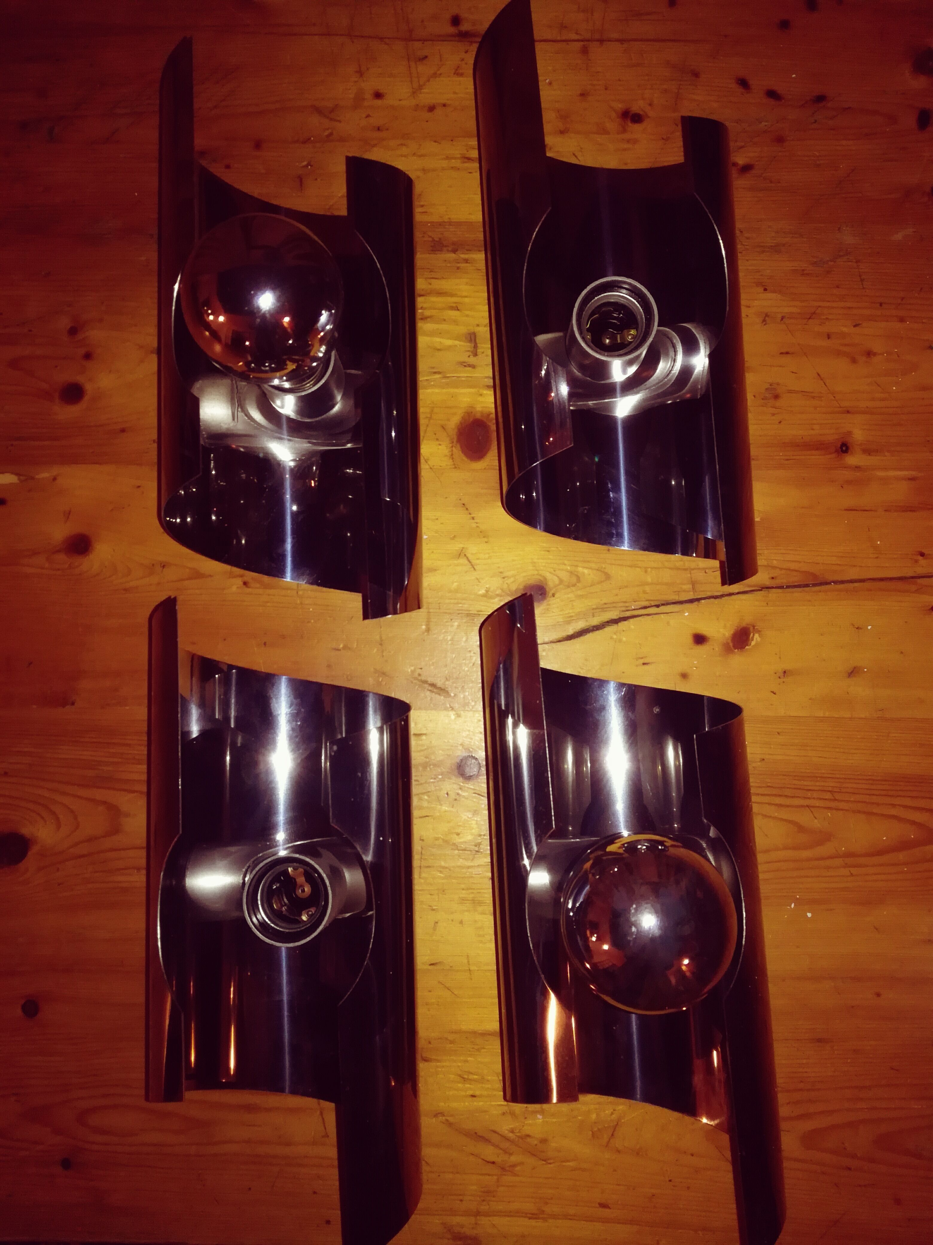 Four 70s chrome wall light