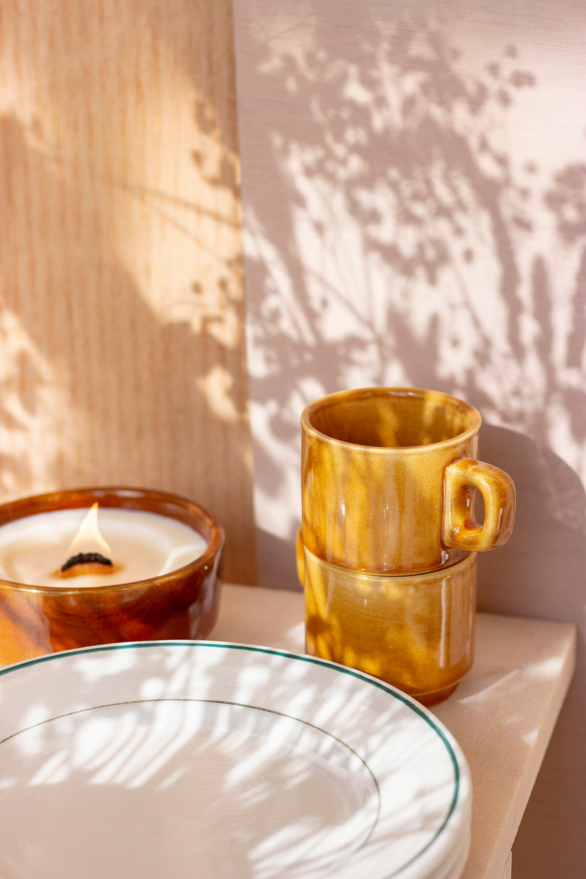 Pair of ochre yellow coffee cups