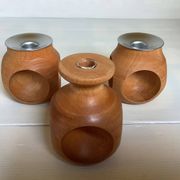 6 candle holders and a wooden vase Nopjes woodturning handmade