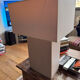 Charolles lamp signed + Rectangular fabric lampshade in beige