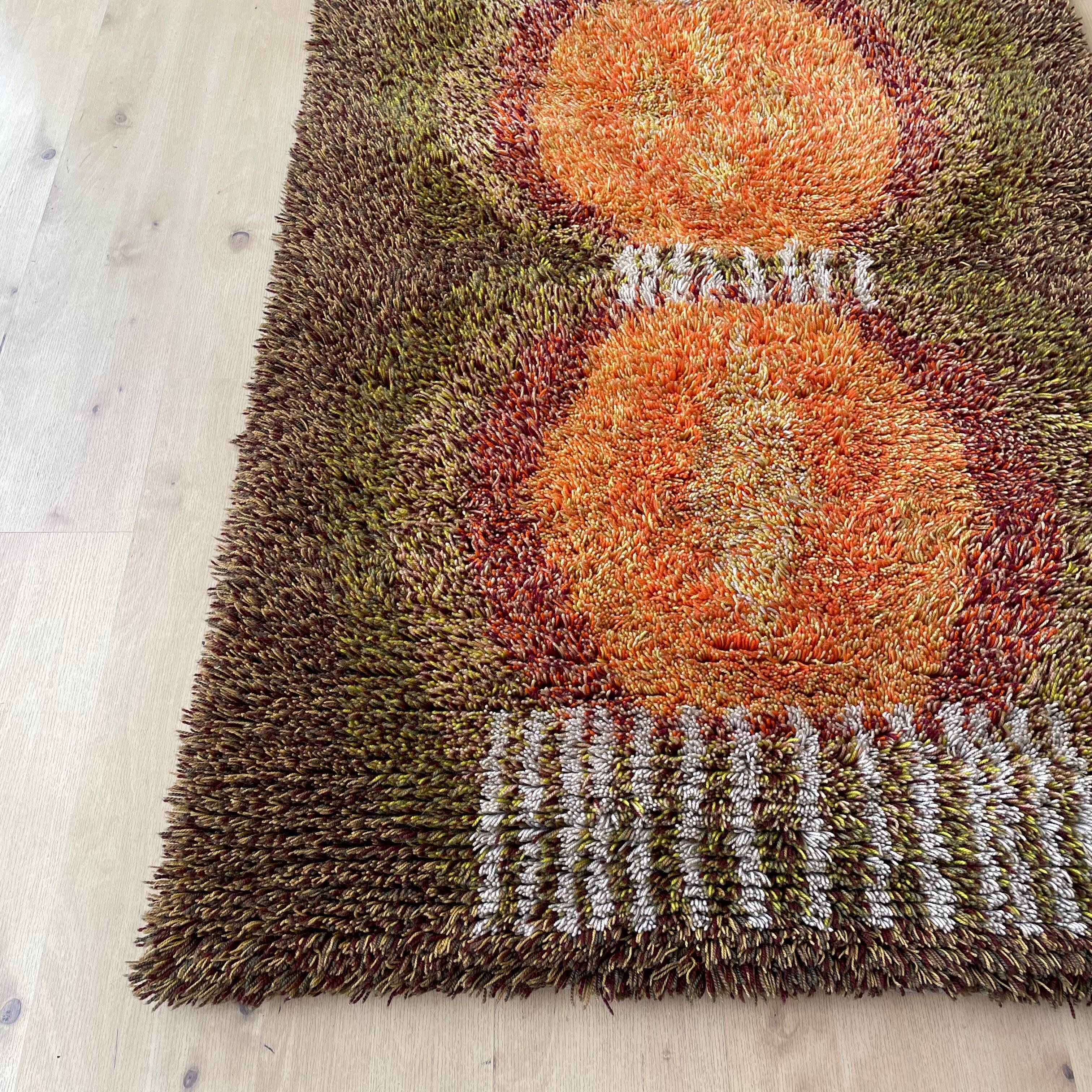 Original ABSTRACT Scandinavian High Pile Pop Art Rya Rug Carpet, Sweden, 1960s