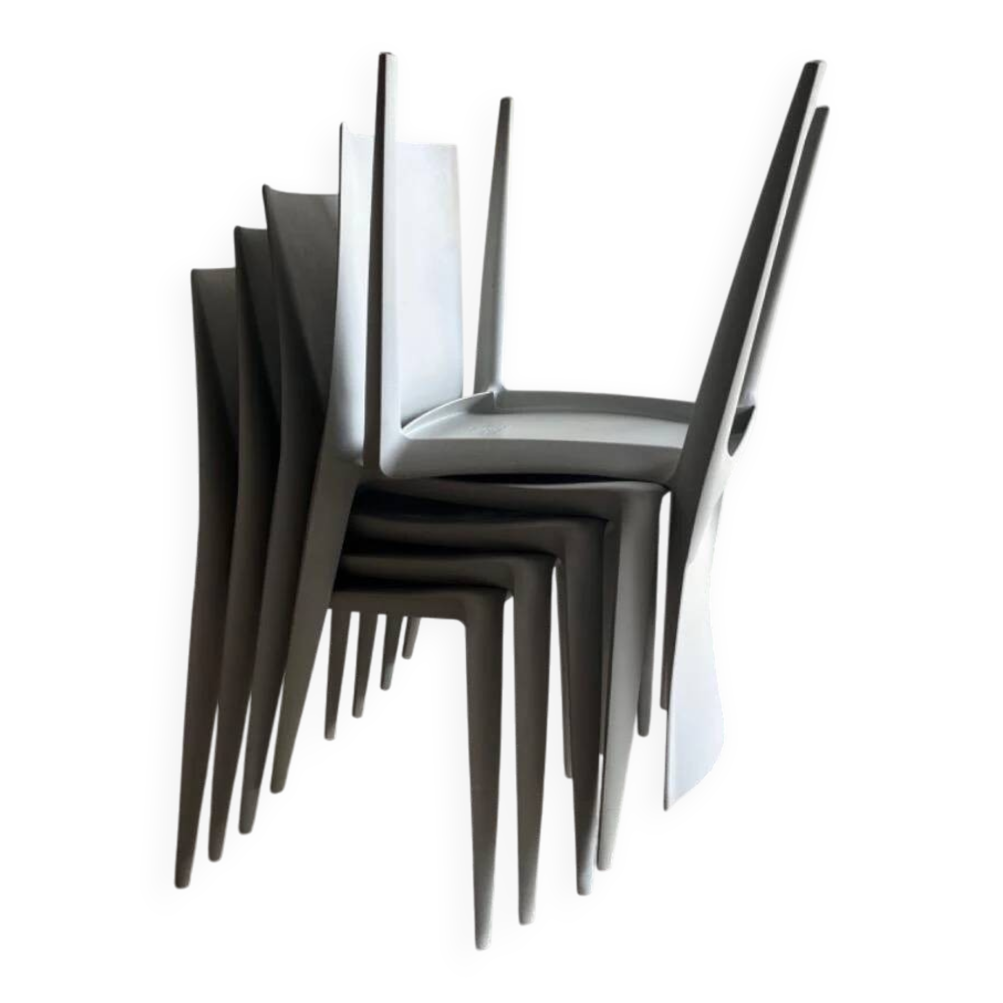 Ensemble de 6 chaises Bellini empilables en polypropylène gris clair, design italien de Mario Bellini