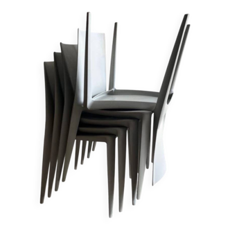 Ensemble de 6 chaises Bellini empilables en polypropylène gris clair, design italien de Mario Bellini
