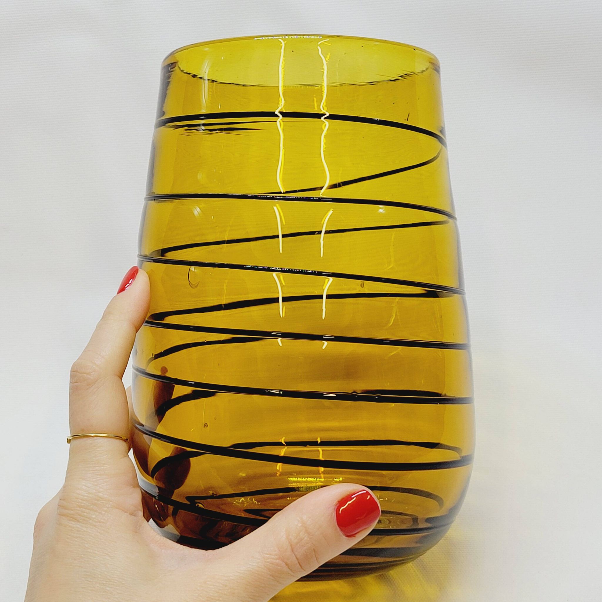 Vintage Murano Vase Mid Century Blown Glass Yellow Brown Spiral Style Ve