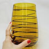 Vintage Murano Vase Mid Century Blown Glass Yellow Brown Spiral Style Ve