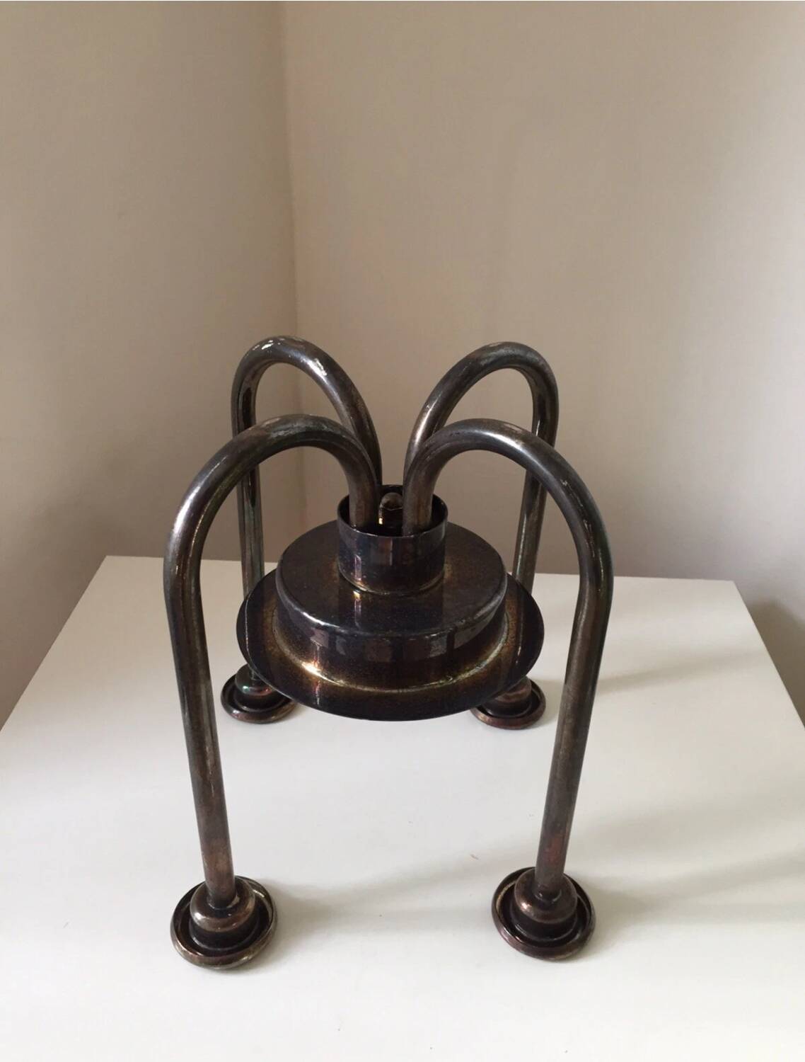 Large Swedish Silver-Plated Metal Candlestick, Modernist Vintage