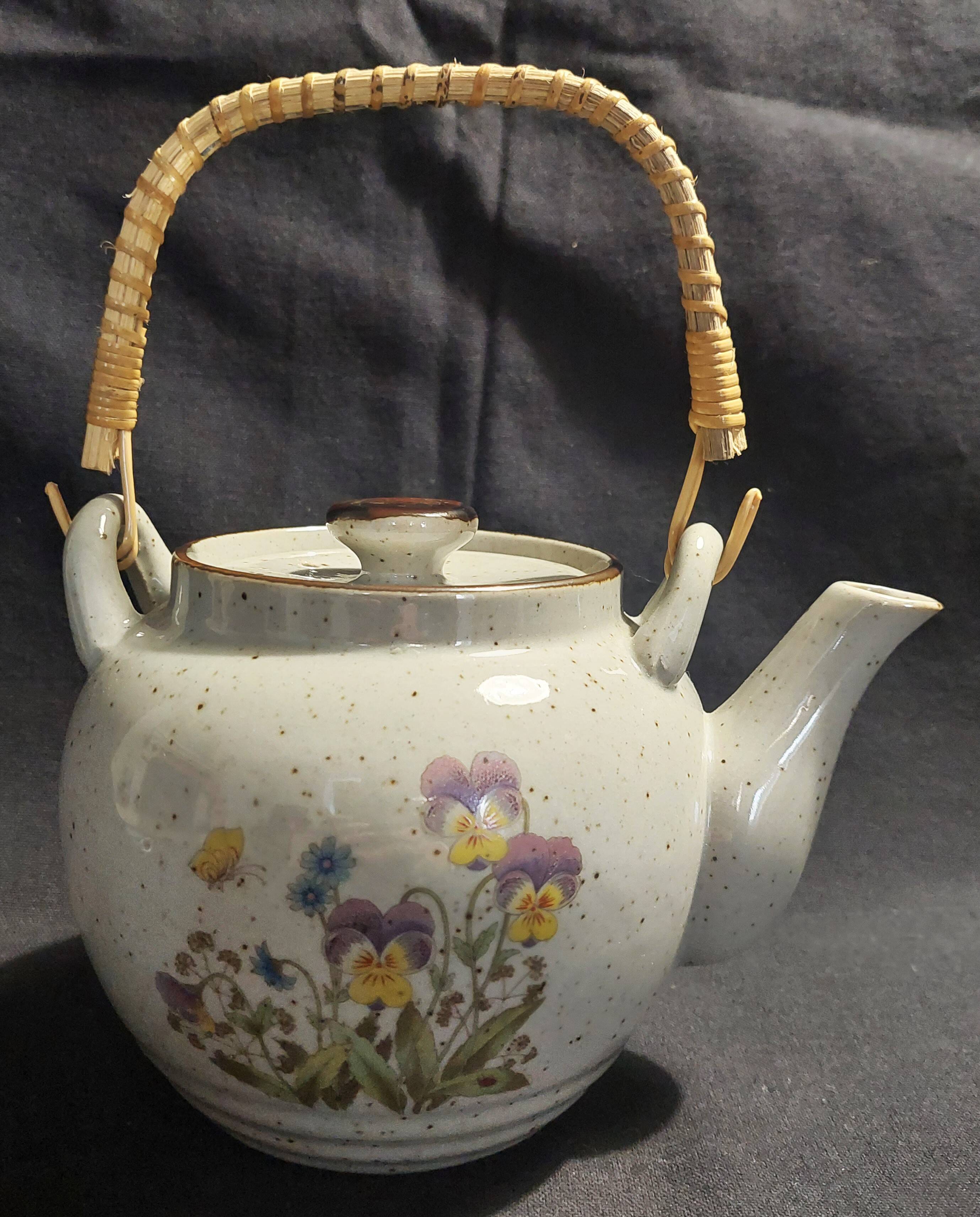 Vintage stoneware six cup tea set and teapot