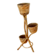 Triple vintage rattan plant holder
