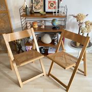 Duo of Italian chairs wood and cannage of the 60s