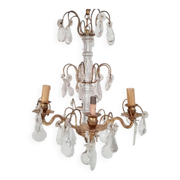 Antique Glass & Gilded Metal Chandelier 1900
