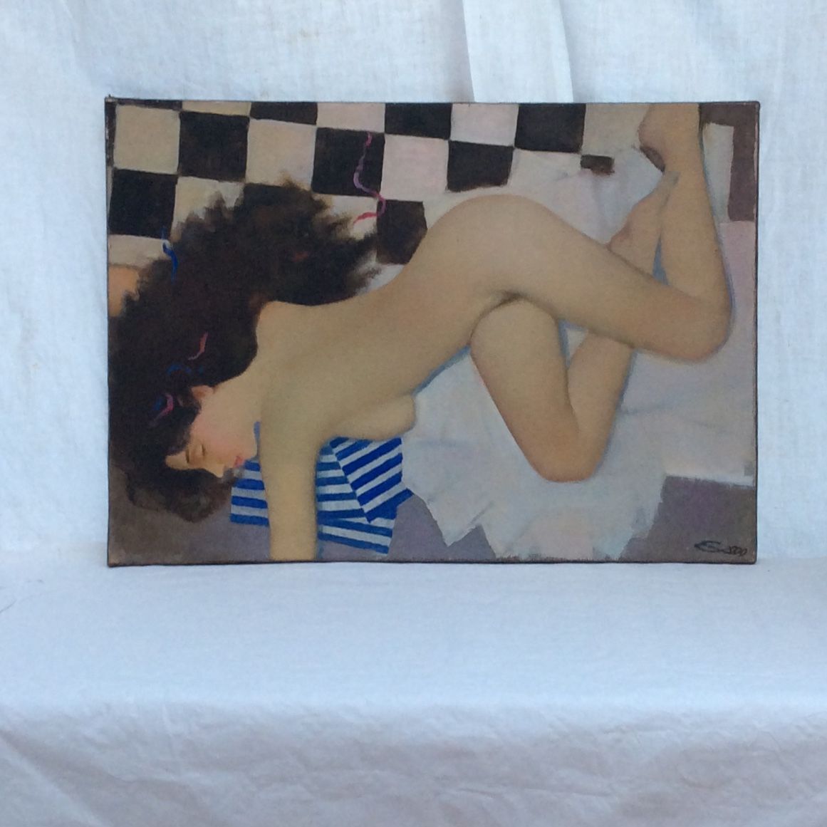 Contemporary painting Oil on canvas signed by Russian painter "Nude" dimension: H-50cm- L-70-Pr-2 cm-