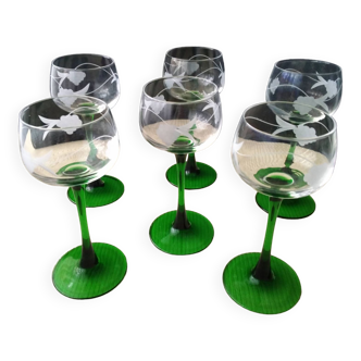 6 Verres à vin blanc d'Alsace  Luminarc décor gravé de grappes de raisin