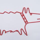 Vintage dog-shaped wall coat holder 90's Ikea red lacquered metal
