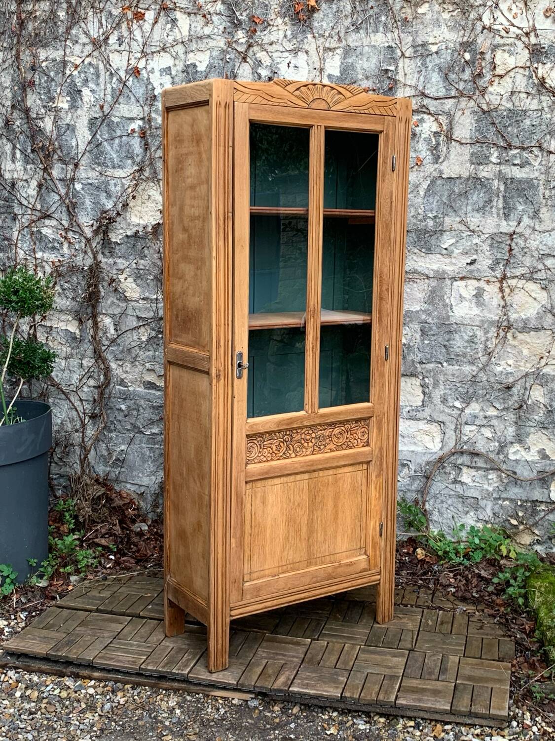 Parisian glass cabinet art deco raw wood
